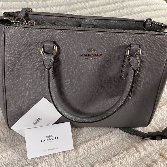 Coach Mini Surrey Carryall Bag Grey Crossgrain Leather NWT - Picture 9 of 13